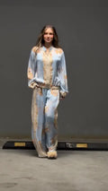 Italian Blue Printed Satin Bomber Set