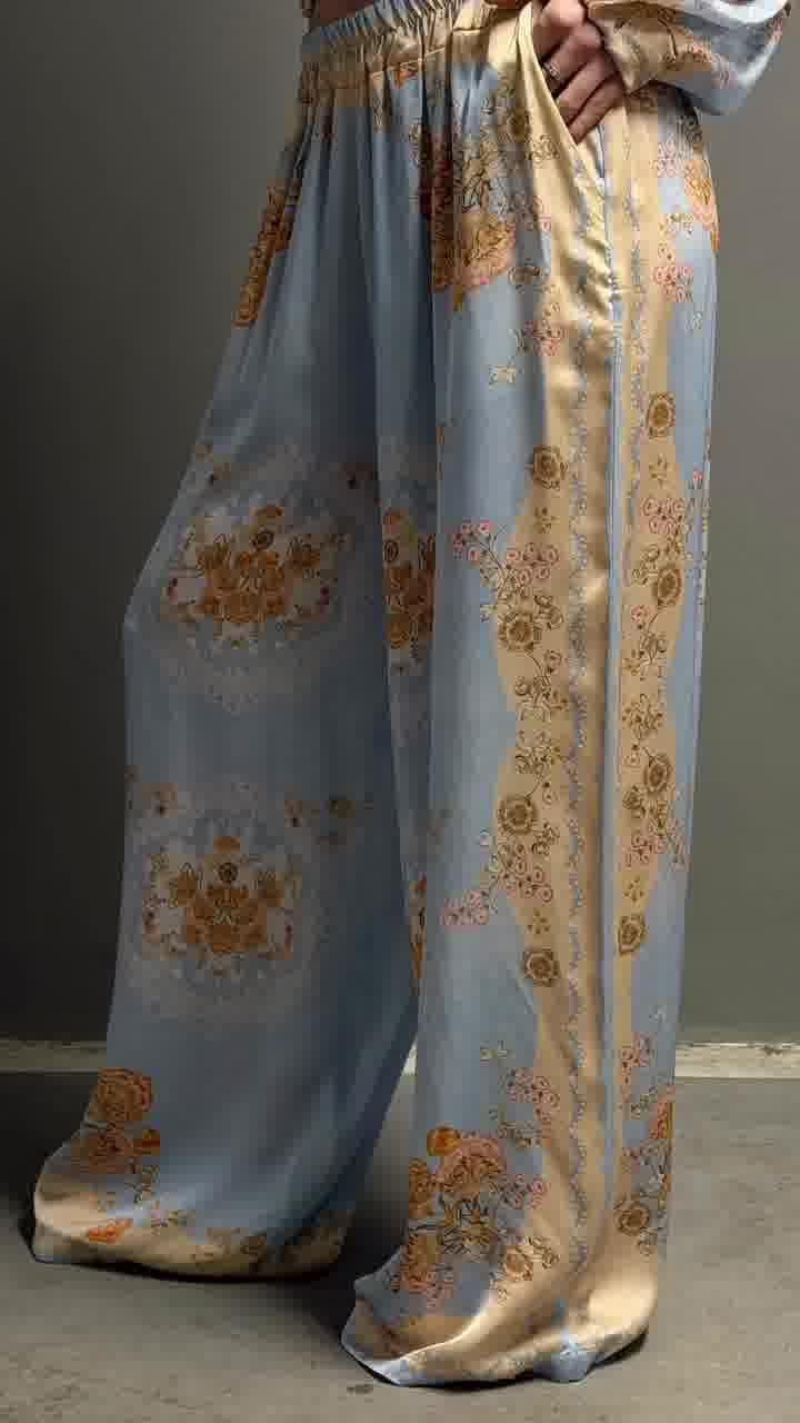 Italian Blue Printed Satin Bomber Set