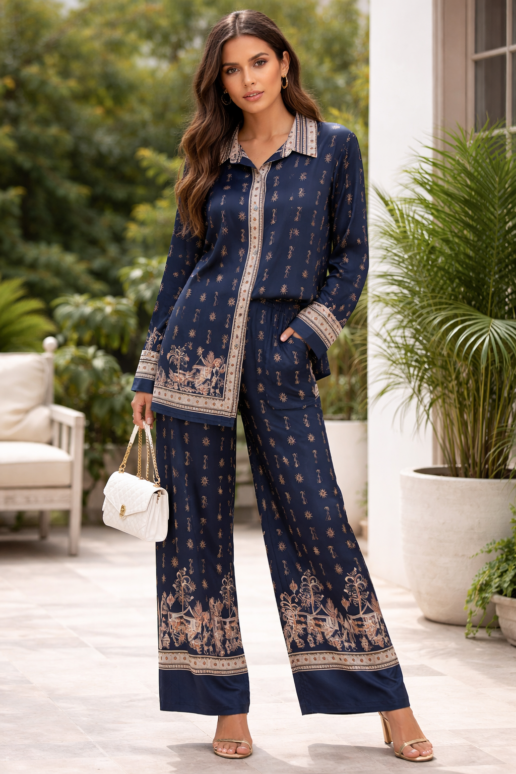 Silk satin set long sleeve