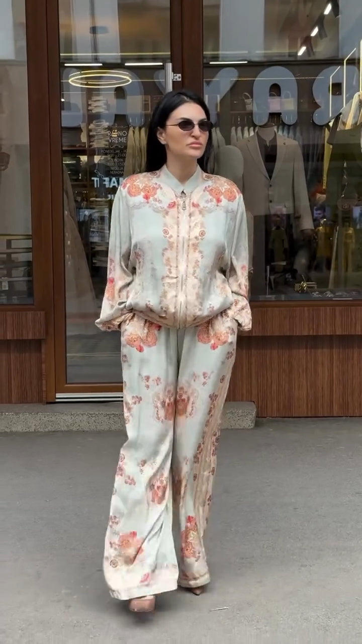 Italian Olive Printed Satin Bomber Set