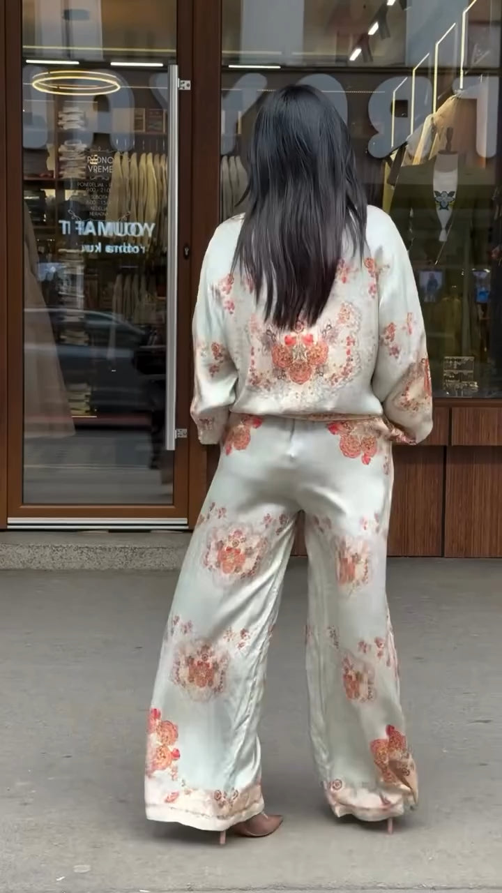 Italian Olive Printed Satin Bomber Set